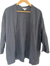 J JILL Pure Jill Linen Open Front Cardigan, Size Large Petite, Indigo Navy Blue