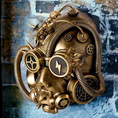Steampunk Vollgesicht mechanische Maske - handgefertigte tragbare Requisite & Wandkunst (Gol
