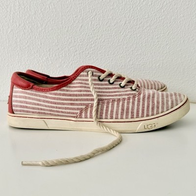 UGG Eyan II Red Striped Canvas Low Top Sneakers Rope Laces - Size 10 - EUC