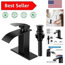 Elegant Matte Black Waterfall Bathroom Faucet - Single Handle, Easy Installation