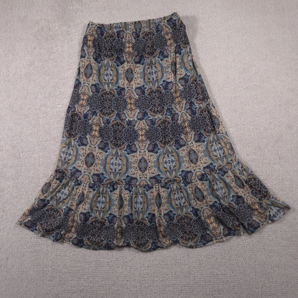 Christopher & Banks Skirt Womens Petite Medium Blue Boho Print Ruffle Hem Lined - Image 2 of 4