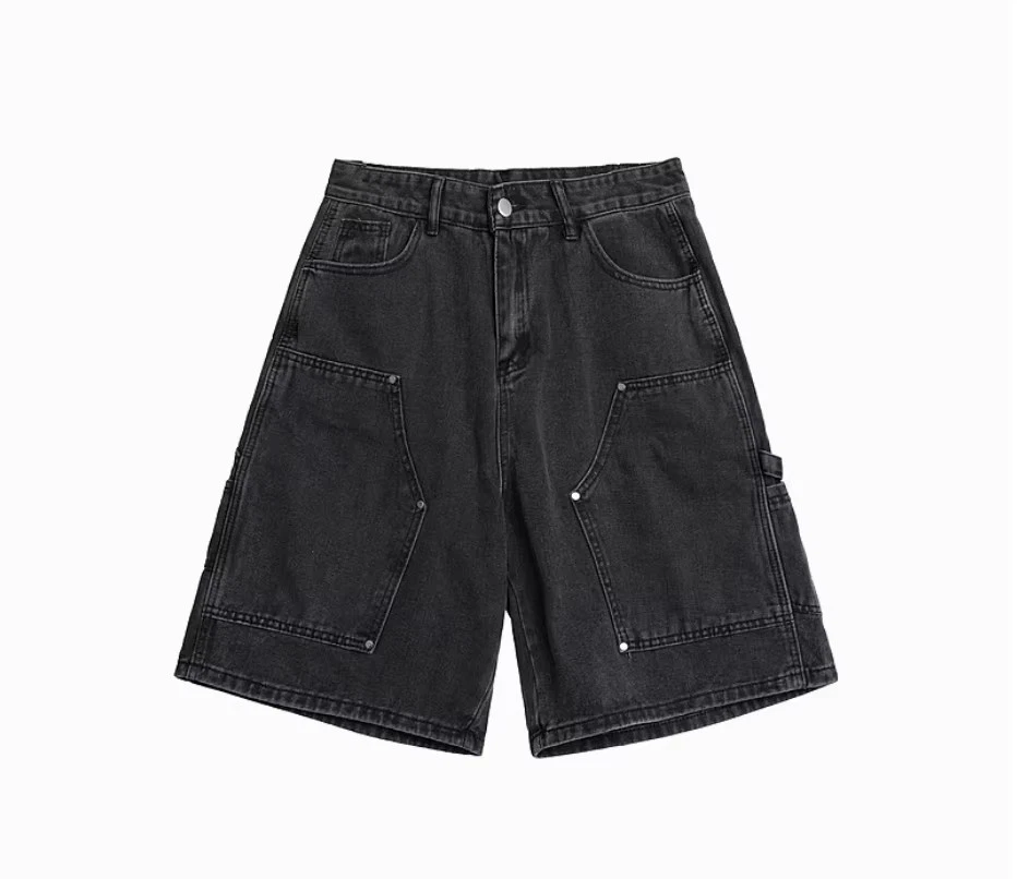 Vintage Washed Denim Jorts Loose Fit Retro Wide Leg Men's Shorts