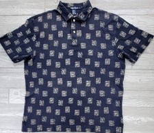 Vtg 90 Nautica Tribal Polo Shirt Short Sleeve L Blue USA Made AOP RARE