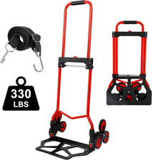 Foldable 6-Wheel Stair Climbing Dolly - 180Lbs Capacity, Telescopic Handle & Bun