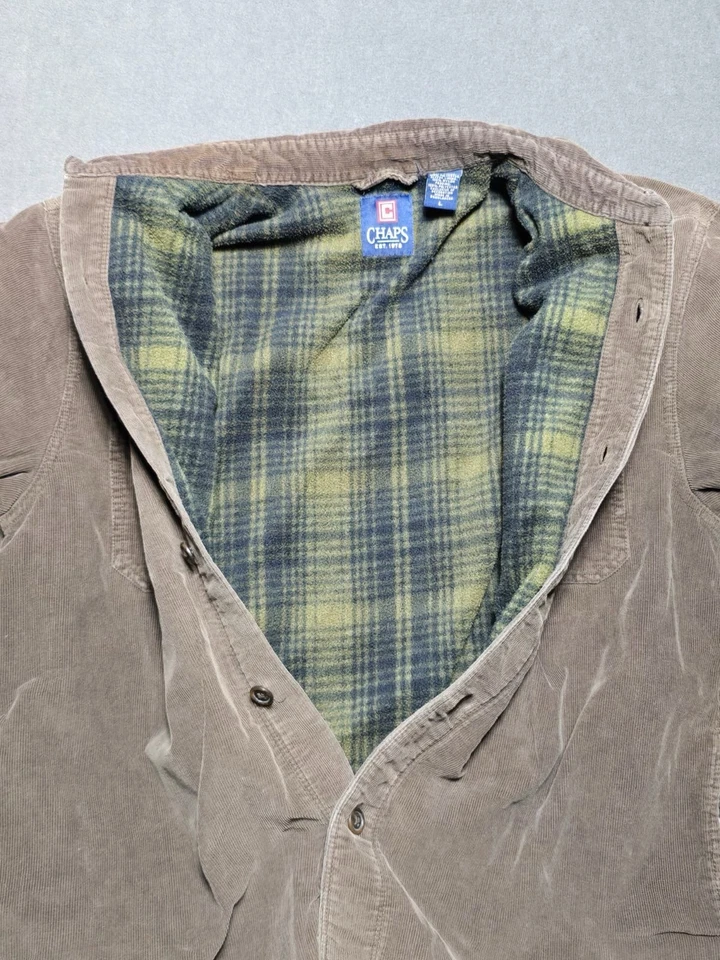 VTG Chaps RL Style Corduroy Shirt Jacket L Brown Fleece Lined Work Shacket Chore - Image 4 of 4