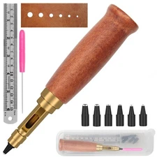 Japanese Screw Punch Wood Handle Belt Hole Puncher Adjustable Leather Hole Pu...