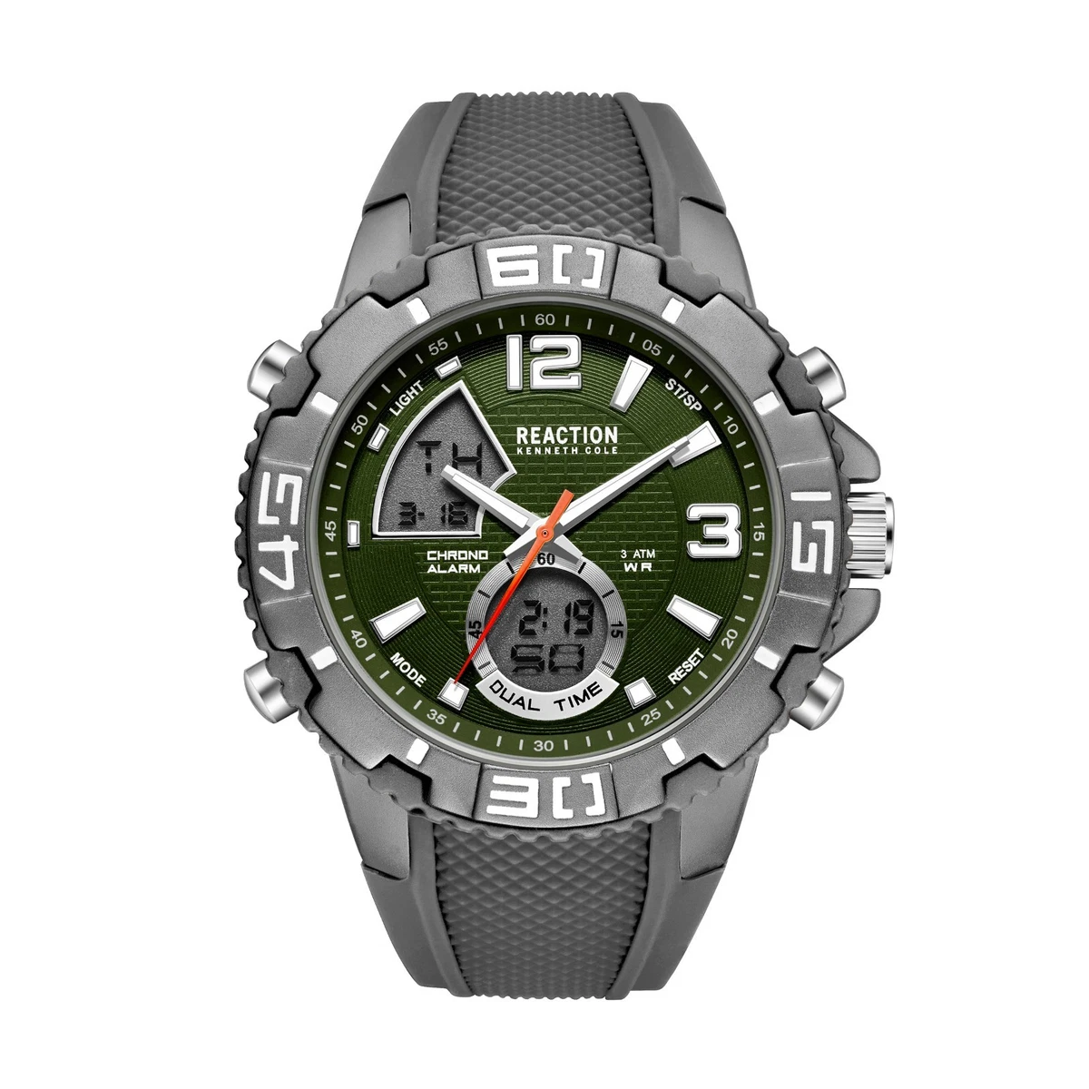 Kenneth Cole REACTION Orologio Digitale Uomo - 47mm, Cinturino In Silicone Arancione, Cronografo - 2