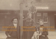 C.1900 MORGAN HILL, CA SP TRAIN STATION SAN FRANCISCO SIGN FAMILY DOG PHOTO F45