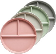 9 Inch 4PCS Unbreakable Divided Plates for Kids Adults, Dishwasher Microwave