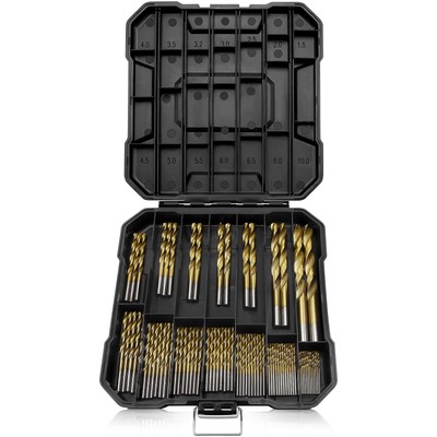 99pcs Titanium Coated Drill Bit Set - 135° Tip HSS Bits Kit with Storage Case...