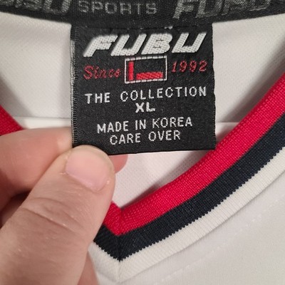 Vintage FUBU Jersey Men's XL 90s Short Sleeve White with Red and