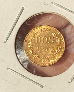 Moneda de oro peso 1945 México DOS (2) 1 67 g 0 0482 oz. AGW 13mm