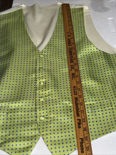 R Hanauer 100% Silk Vest Large Lime Green Blue Polkadot 5 Button Formal Casual - Picture 6 of 9