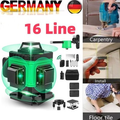 4D Laser Level 360° 16 Line Wasserwaage Kreuzlinienlaser Selbstnivellierend Grün