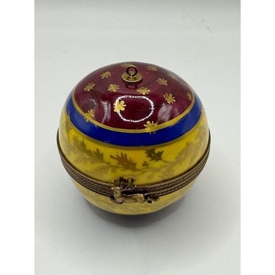 Limoges France Peint Main Egg Trinket Box Ornament Reindeer Floral Decor