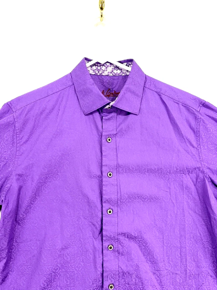 Robert Graham Men's Purple Paisely Long Sleeve Flip Cuff Casual LS Shirt Large - Image 3 of 4