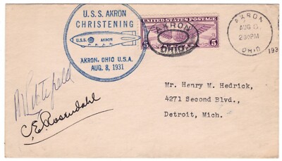 Luftpost Luftschiff Luftschiff USS AKRON 1931 signiert pdt Goodyear + Pilot USA