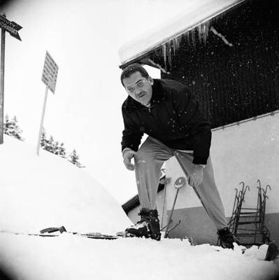 Baron Edmond de Rothschild Putting His Skis Meg�ve France January - Old Photo
