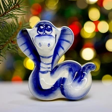 Gzhel Snake Symbol of the Year 2025 Ceramic Cobra Figurine Гжель Змея
