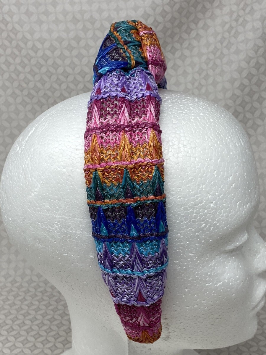 Lele Sadoughi Raffia Knotted Headband in Sunset Rainbow Lele Sadoughi Sunset Rainbow Raffia Knotted Headband  main image 2
