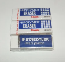 2 Pentel Hi-Polymer eraser #ZEH10 + 1 Staedler Mars Plastic eraser #526 50