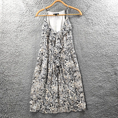 Saba Womens A-line Dress Size 8 White Black Beige Animal Print Silk Sleeveless