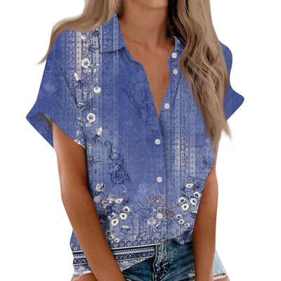 Womens Casual Short Sleeve Shirts Solid Top Button Down Blouse With Chest Pocket