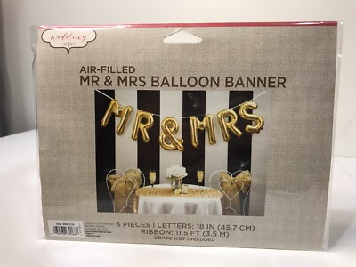 MR & MRS BALLOON Air Filled Gold BANNER 18 Inches Wedding Bridal Party