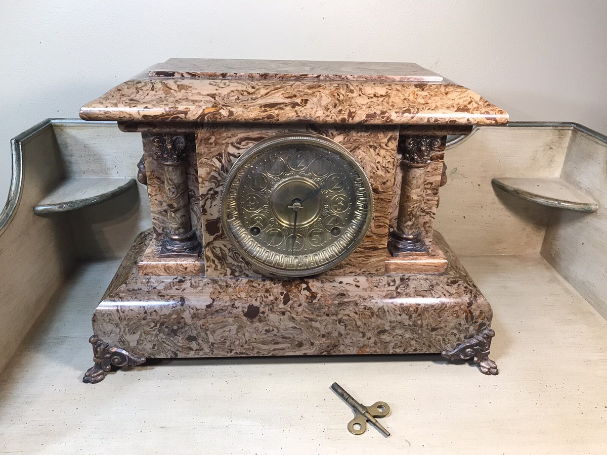 Seth Thomas Adamantine Pendulum Mantel Clock 2 Column Tortoise