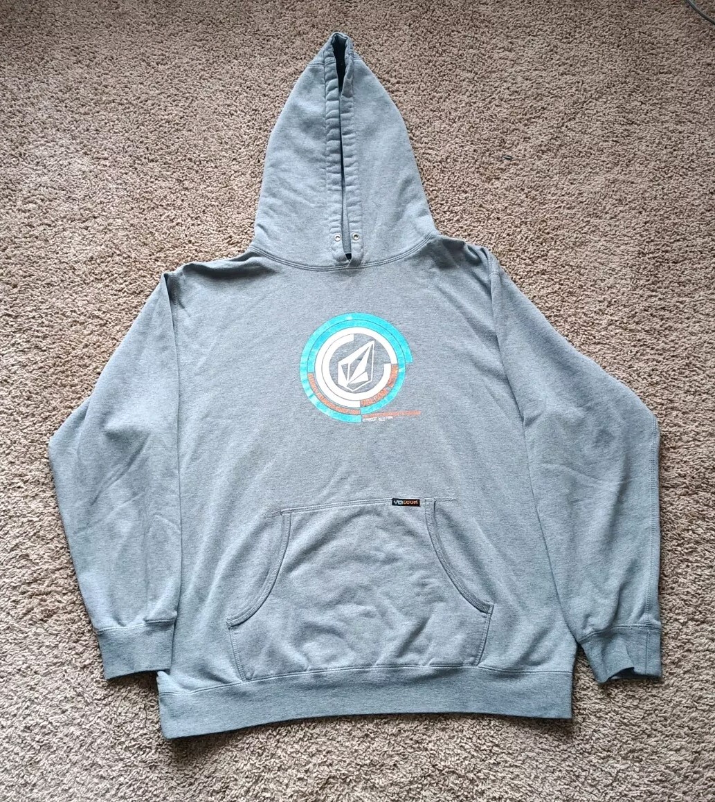 Y2K Volcom Hoodie Men's Size Large Gray Pullover Long Sleeve