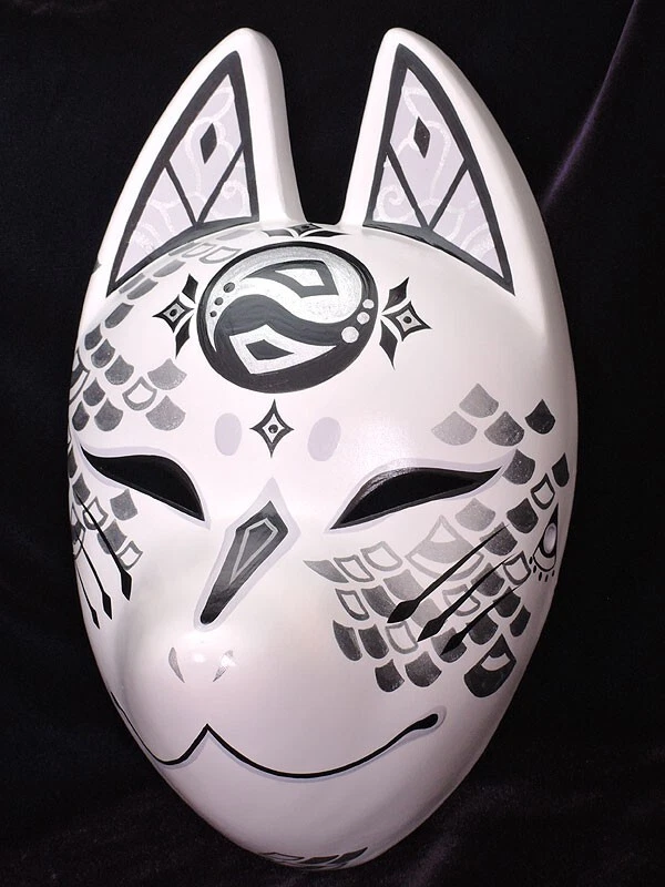 Komendo Full Face Fox Mask Ryujin Kitsune Handmade Painted Japan Party Cosplay - Image 3 of 4