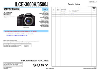 SONY A3000 ILCE-3000K ILCE-3500J Camera Service Repair Manual PDF NO WATERMARK