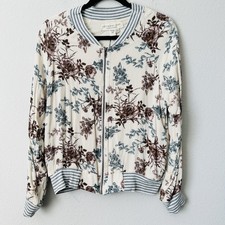 Saltwater Luxe Cream Floral Light Weight Bomber Jacket Sz M B-c