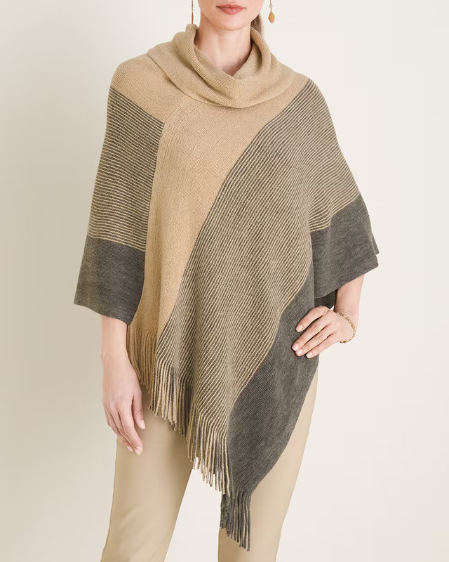Chico's Cowl Neck Shine Poncho One Size Fits All Metallic & Gray NEW NWT $89.50