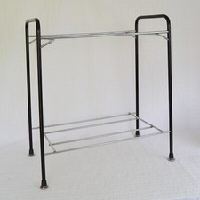 Vintage Mid Century Record Player Stand, Black Chrome Metal Atomic Feet