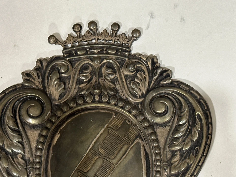 Incredible PAIR Antique English Silver Plated Wall Sconces Crest With Crown - Image 4 of 4