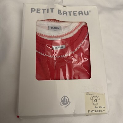 New Petit Bateau Set Of Three One Pieces 3m 100% Cotton