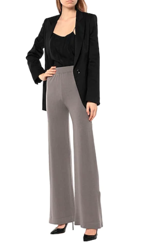 KASH Knitted Wide-leg Side Slit Wool/Cashmere Pants Gray NWT $689