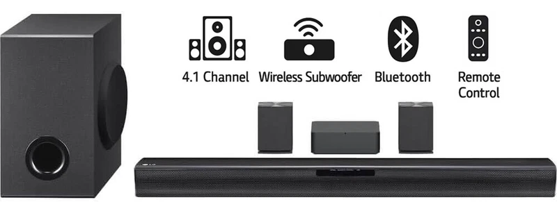 LG SQC4R 4.1ch Sound Bar with Wireless Rear Speakers and Sub