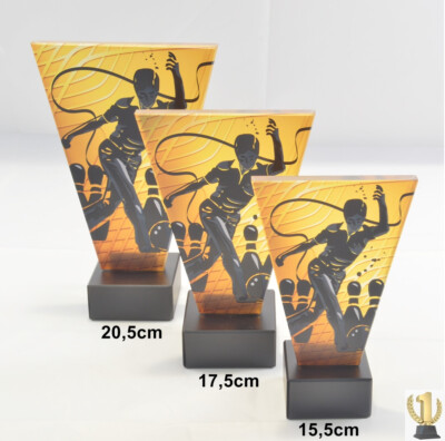 3er Serie Glas-Trophäen  Kegeln / Bowling  incl. Beschriftung