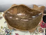 Vtg Primitive Hand Carved Large Wooden Dough Bowl Fish Shape Rare