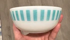 Vintage Hazel Atlas Turquoise Candy Stripe Cereal Berry Bowl