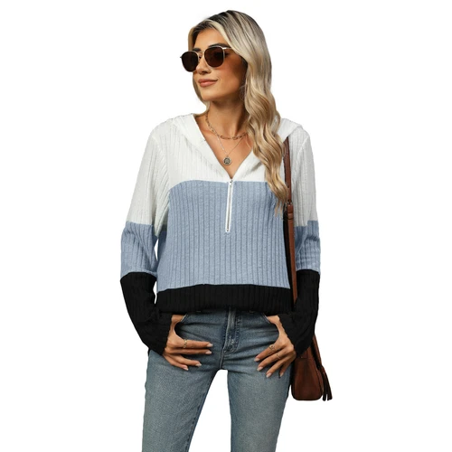 Langarm-Strickpullover Oberteil V-Ausschnitt lässig locker Kapuzenpullover für Damen UK - Bild 9 von 17