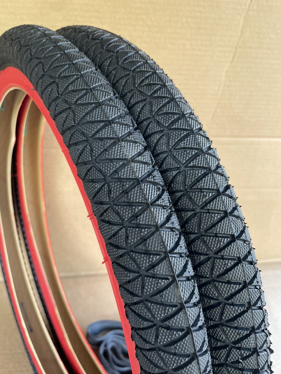 Coppia Copertoni + Camere D'aria PRO+ 20 X 1.95 Black/red Per Bici BMX, X-CROSS, Tread Semi-slick