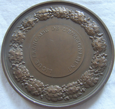 Médaille Ligue Française De L'Enseignement 1884 En Bronze - Par A.Borrel, TTB+, Dans Sa Boîte