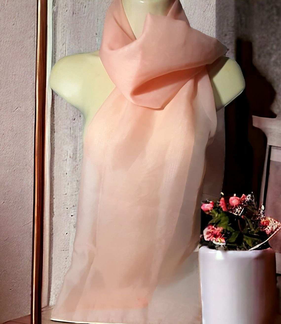 Rectangular Scarf Wrap Sheer Melon Orange Polyest… - image 3