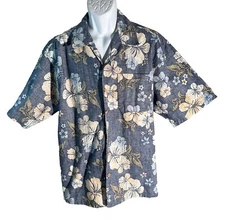 OP Sport Men's Short Sleeve Button Down Cotton Inside Out Floral Shirt Large