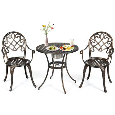3 tlg. Bistroset mit Eiskübel Coolbar Gartenmöbel Set Sitzgruppe Gussaluminium