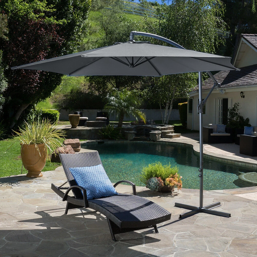 Garden Round Parasol Cross Base Set 3M Banana Cantilever Patio