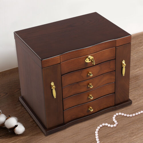 5 capas caja de joyas grande con espejo madera caja de joyas con cerradura - Imagen 1 de 24